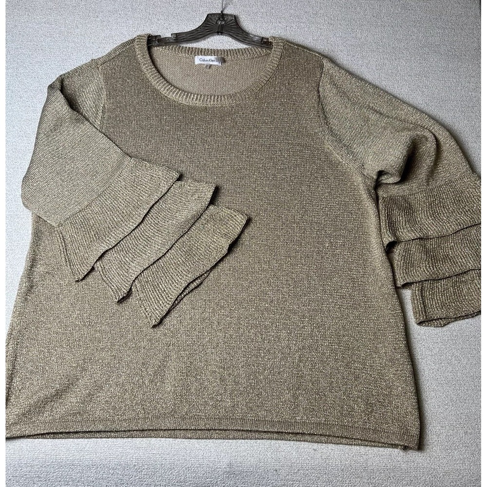 Calvin‎ Klein Sweater Womens 2X Golden Bell Sleeve Shirt Holiday